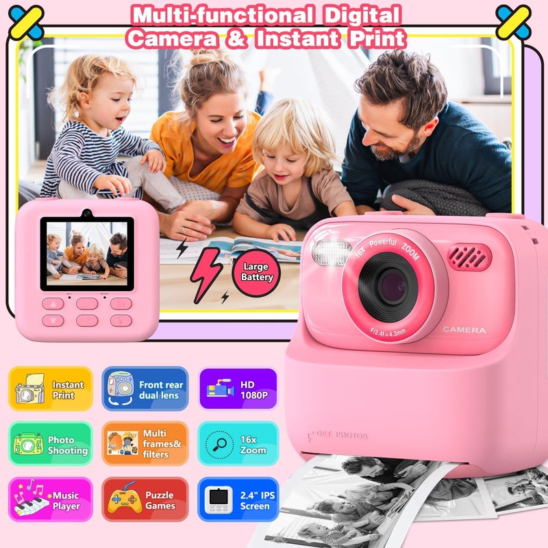 masterbee Kid Camera Instant Print Photo, Birthday Gifts for Girls and Boys, Kids Digital Camera Toys, 1080P HD Video, 3 4 5 6 7 8 9 10 11 12 Year Old Boy Gifts/Girl Gifts - Image 2